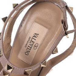 Pre Owned   Valentino Beige/Green Patent And Leather Rockstud Pointed Toe Ankle Strap Sandals Size 37