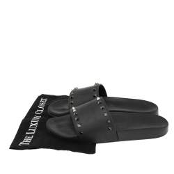 Pre Owned Valentino Black Rubber Rockstud Flat Slides Size 43 