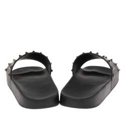 Pre Owned Valentino Black Rubber Rockstud Flat Slides Size 43 