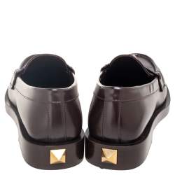 Pre Owned Valentino Dark Brown Leather Roman Stud Loafers Size 39.5