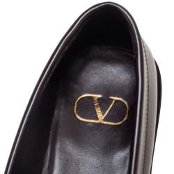 Pre Owned Valentino Dark Brown Leather Roman Stud Loafers Size 39.5