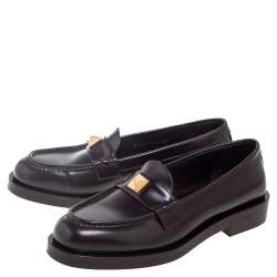Pre Owned Valentino Dark Brown Leather Roman Stud Loafers Size 39.5