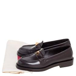 Pre Owned Valentino Dark Brown Leather Roman Stud Loafers Size 39.5