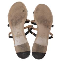 مملوكة مسبقًا حذاء فلات سلايد فالنتينو جلد أسود مرصع روكستد مقاس  39.5