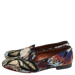 Pre Owned Valentino Multicolor Embroidered Canvas Smoking Slippers Size 38.5