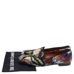 Pre Owned Valentino Multicolor Embroidered Canvas Smoking Slippers Size 38.5