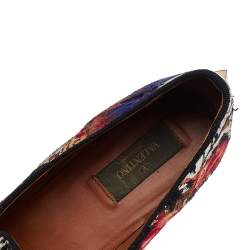 Pre Owned Valentino Multicolor Embroidered Canvas Smoking Slippers Size 38.5