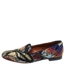 Pre Owned Valentino Multicolor Embroidered Canvas Smoking Slippers Size 38.5