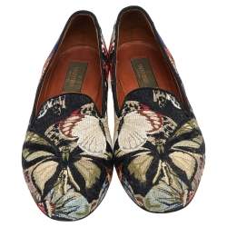 Pre Owned Valentino Multicolor Embroidered Canvas Smoking Slippers Size 38.5