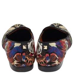 Pre Owned Valentino Multicolor Embroidered Canvas Smoking Slippers Size 38.5
