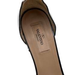 Pre Owned Valentino Black Patent Leather Ankle Strap Wedge Sandals Size 38