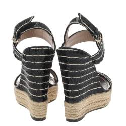 Pre Owned Valentino Black Sequins Ankle Strap Espadrille Wedge Sandals Size 39