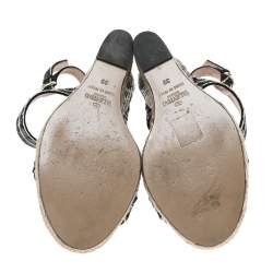 Pre Owned Valentino Black Sequins Ankle Strap Espadrille Wedge Sandals Size 39