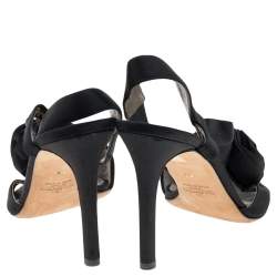 مملوكة مسبقًا Valentino Black Satin Floral Detail Sandals Size 38