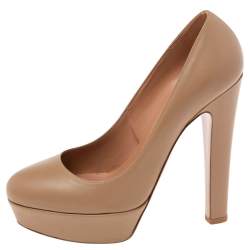 Pre Owned Valentino Beige Leather Platform Pumps Size 40 