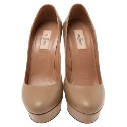 Pre Owned Valentino Beige Leather Platform Pumps Size 40 