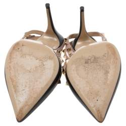 مملوكة مسبقًا Valentino Black/Pink Leather Rockstud Ankle-Strap Pumps Size 38.5