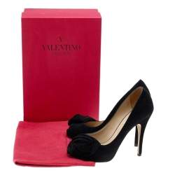 Pre Owned Valentino Black Suede Knotted Peep Toe Pumps Size 37.5