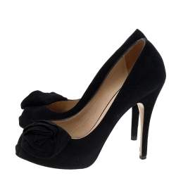 Pre Owned Valentino Black Suede Knotted Peep Toe Pumps Size 37.5