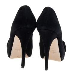 Pre Owned Valentino Black Suede Knotted Peep Toe Pumps Size 37.5