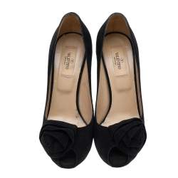 Pre Owned Valentino Black Suede Knotted Peep Toe Pumps Size 37.5