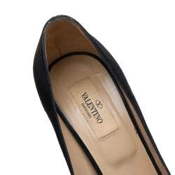 Pre Owned Valentino Black Suede Knotted Peep Toe Pumps Size 37.5