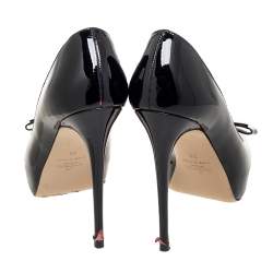 Pre Owned Valentino Black Patent Leather Bow Peep-Toe Platform Pumps Size 36