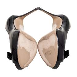 Pre Owned Valentino Black Patent Leather Bow Peep-Toe Platform Pumps Size 36