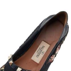 Pre Owned Valentino Black Leather And Canvas Espadrille Flats Size 38