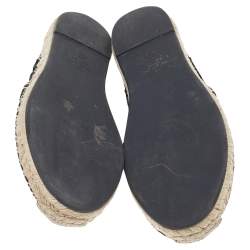 Pre Owned Valentino Black Leather And Canvas Espadrille Flats Size 38