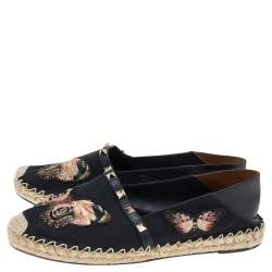 Pre Owned Valentino Black Leather And Canvas Espadrille Flats Size 38
