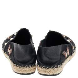 Pre Owned Valentino Black Leather And Canvas Espadrille Flats Size 38