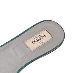 Pre Owned Valentino Green Leather Ribbon Flat Slide Sandals Size 41