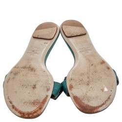 Pre Owned Valentino Green Leather Ribbon Flat Slide Sandals Size 41