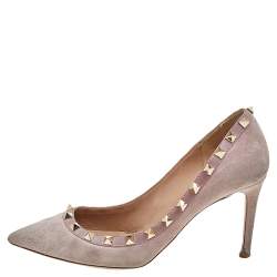 Pre Owned Valentino Blush Pink Suede Rockstud Pointed Toe Pumps Size 37