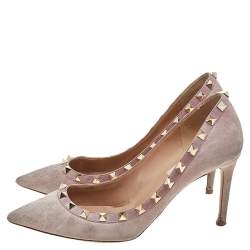Pre Owned Valentino Blush Pink Suede Rockstud Pointed Toe Pumps Size 37