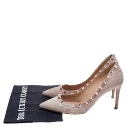 Pre Owned Valentino Blush Pink Suede Rockstud Pointed Toe Pumps Size 37