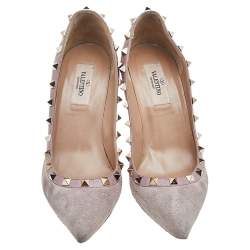 Pre Owned Valentino Blush Pink Suede Rockstud Pointed Toe Pumps Size 37