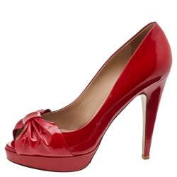 Valentino Red Patent Leather Bow Peep Toe Pumps Size 36