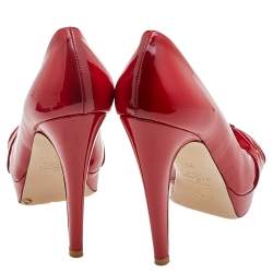 Valentino Red Patent Leather Bow Peep Toe Pumps Size 36