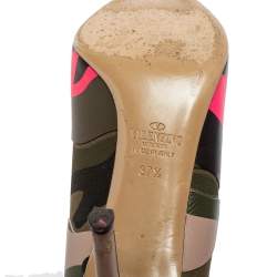 Pre Owned Valentino Tri-Color Camouflage Leather and Canvas Pointed-Toe Pumps Size 37.5