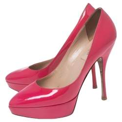 Pre Owned Valentino Pink Patent Leather Platform Pumps Size 37.5