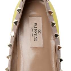 Pre Owned Valentino Lime Yellow Leather Rockstud Ballet Flats Size 38.5