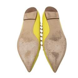 Pre Owned Valentino Lime Yellow Leather Rockstud Ballet Flats Size 38.5