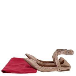 Pre Owned Valentino Beige Leather Love Latch Pointed Toe Ballet Flats Size 38