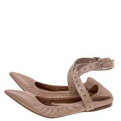 Pre Owned Valentino Beige Leather Love Latch Pointed Toe Ballet Flats Size 38