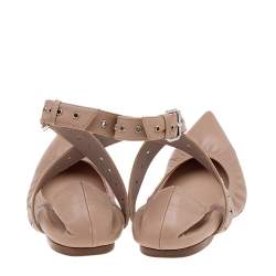 Pre Owned Valentino Beige Leather Love Latch Pointed Toe Ballet Flats Size 38