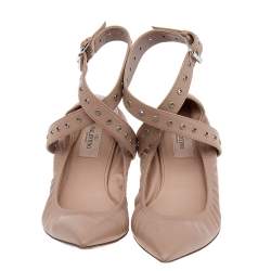 Pre Owned Valentino Beige Leather Love Latch Pointed Toe Ballet Flats Size 38