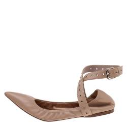 Pre Owned Valentino Beige Leather Love Latch Pointed Toe Ballet Flats Size 38
