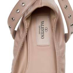 Pre Owned Valentino Beige Leather Love Latch Pointed Toe Ballet Flats Size 38